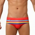 thumbnail image 3 of Men Bright Striped Swim Briefs Swimwear Trunks Surfboard Beach Shorts Swimsuit, 3 of 8
