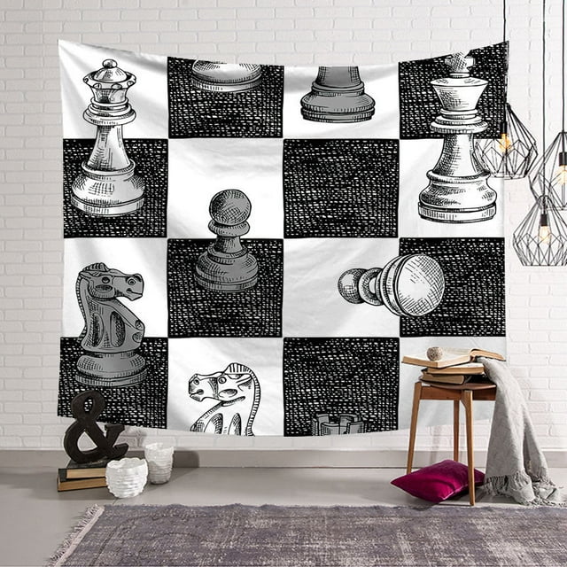 Tapiz estético de pared con diseño de ajedrez, 200 x 150 cm, microtela