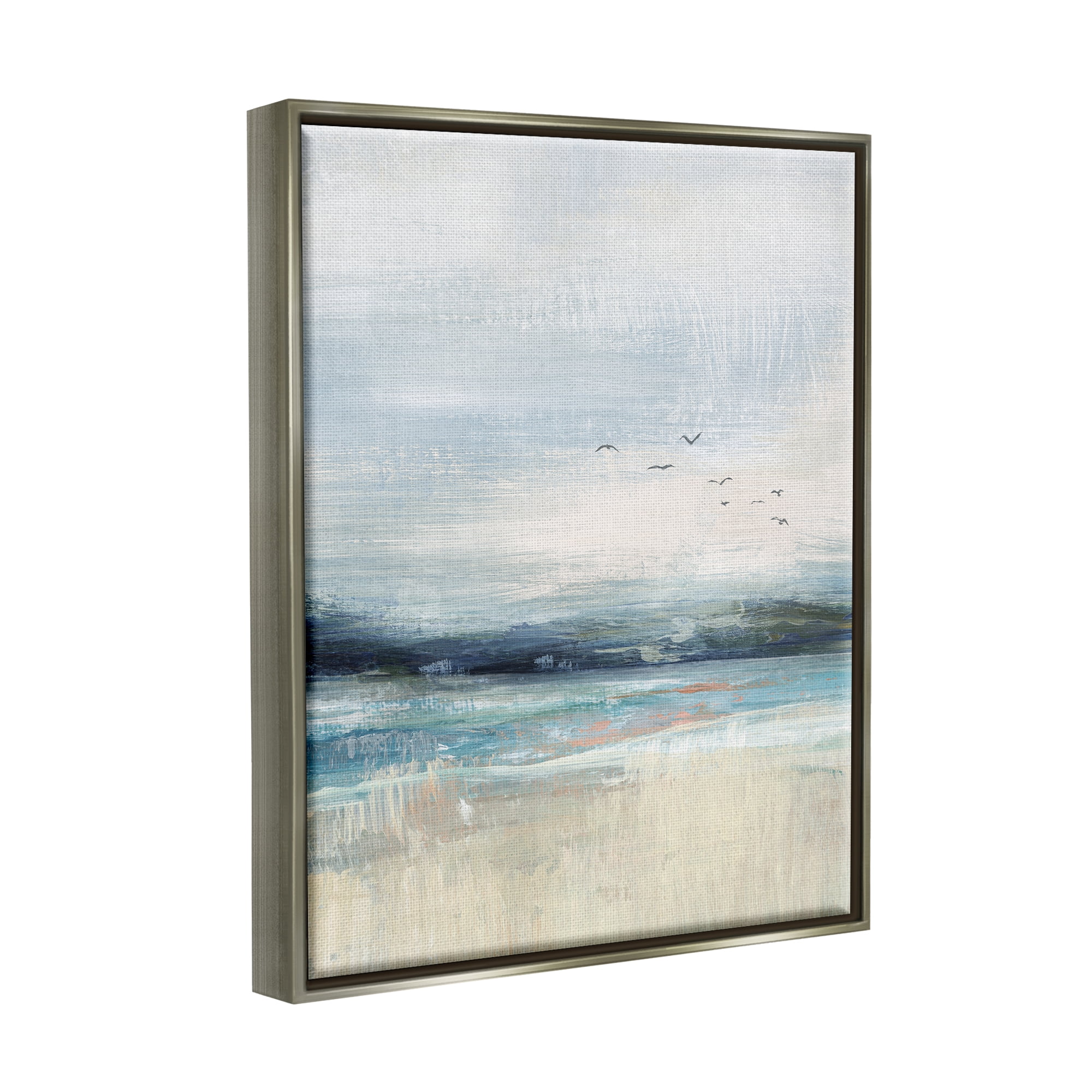 Stupell Brushed Ocean Seagulls Landscape Landscape Painting Gray Floater Framed Art Print Wall Art