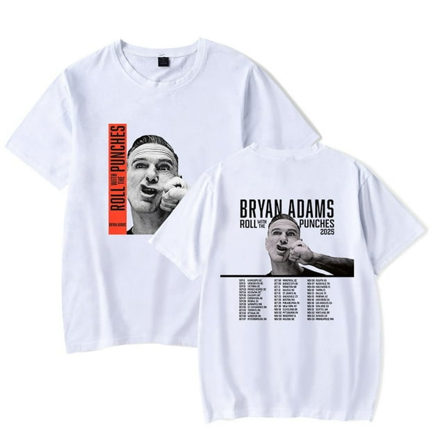 Bryan Adams 2025 Roll With The Punches Hip Hop Unisexe T-Shirt à Manches Courtes en Coton Mode Urbaine, m, Blanc