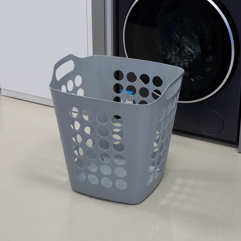 Flexible Plastic Laundry Basket - Square Storage Hamper with Side Handles for Easy Carrying - Versatile Organizer for Laundry, and Household Storage, Gray 50 Litter