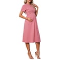thumbnail image 4 of INSPIRE CHIC Women's Maternity Dress A Line Crewneck Short Sleeve Stretchy Summer Office Work Midi Pregnancy Dresses M Pink, 4 of 6
