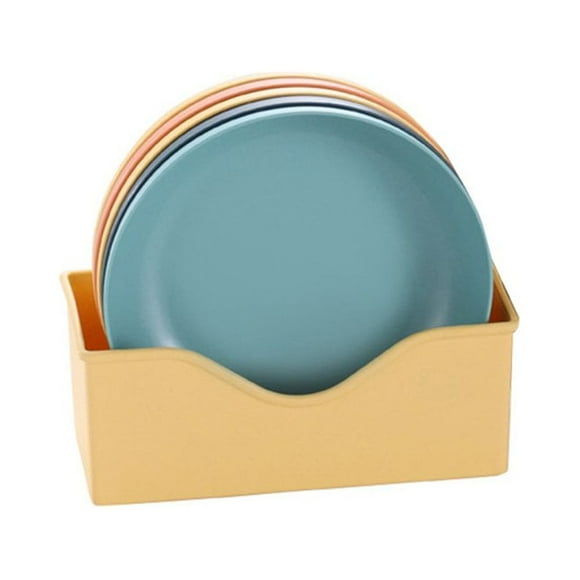 Set of 5 Plastic Plates With Holder Durable Shatterproof Deep Plates Solid  A