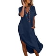 thumbnail image 1 of Robe en Lin à Col pour Femmes Manches Courtes Boutonnée Été 2026 Robes Décontractées Couleur Unie Col Rabattu Midi Robe d'Été Coupe Décontractée, 1 of 8