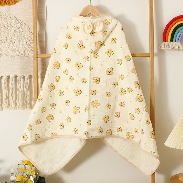 Albornoz de gasa con nubes de algodón de azúcar, chal, toalla de baño de algodón para niños, linda capa de dibujos animados con capucha, capa para todas las estaciones