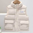 thumbnail image 2 of SuTry Kids Stand Collar Vest Thermal Fall Winter Fleece-Lined Puffer Vest Everyday Outerwear Sleeveless Jacket for Children 4-10 Years(Beige,4 Years), 2 of 5