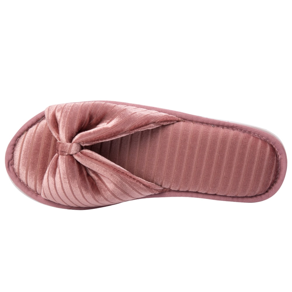 Womens Soft Open Toe Slip On Slide Slipper with Bow Spa Slippers with Memory Foam for Indoor Comfort