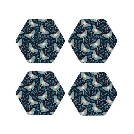 

Gaeub Glowing Butterfly Print 4 Pcs Leather Coasters for Drinks Drink Coasters Sets Drink Table Cup Coasters for Living Room Kitchen Coffee Decor-Hexagon
