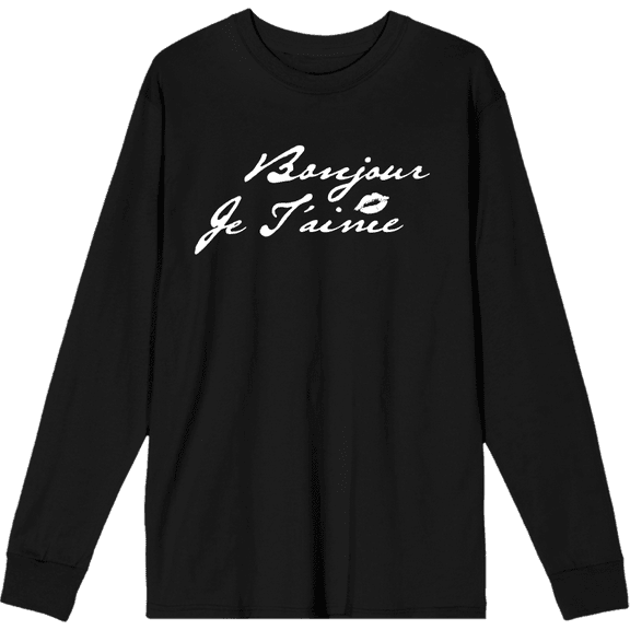 Bonjour Je T'aime Crew Neck Long Sleeve Adult Tee
-Medium-Black