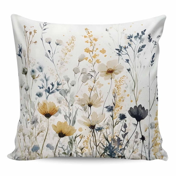 Throw Pillow Covers 26x26 Inch, Watercolor Botanical Blooms Decorative Pillow Cases for Couch Sofa Bed, Spring Farmhouse Cotton Linen Square Home Decor Pillowcases with Hidden Zipper