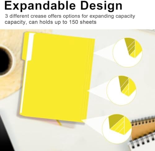 File Folder,  150 Pack 1/3 Cut Tab File Folders Letter Size, Yellow, Folders with Tab, Great for Organizing and Easy File Storage