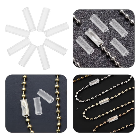 SKISUNO 50pcs Clear Plastic Beaded Chain Protectors with Anti-Lost Connectors for Jewelry Making and Keychain Accessories