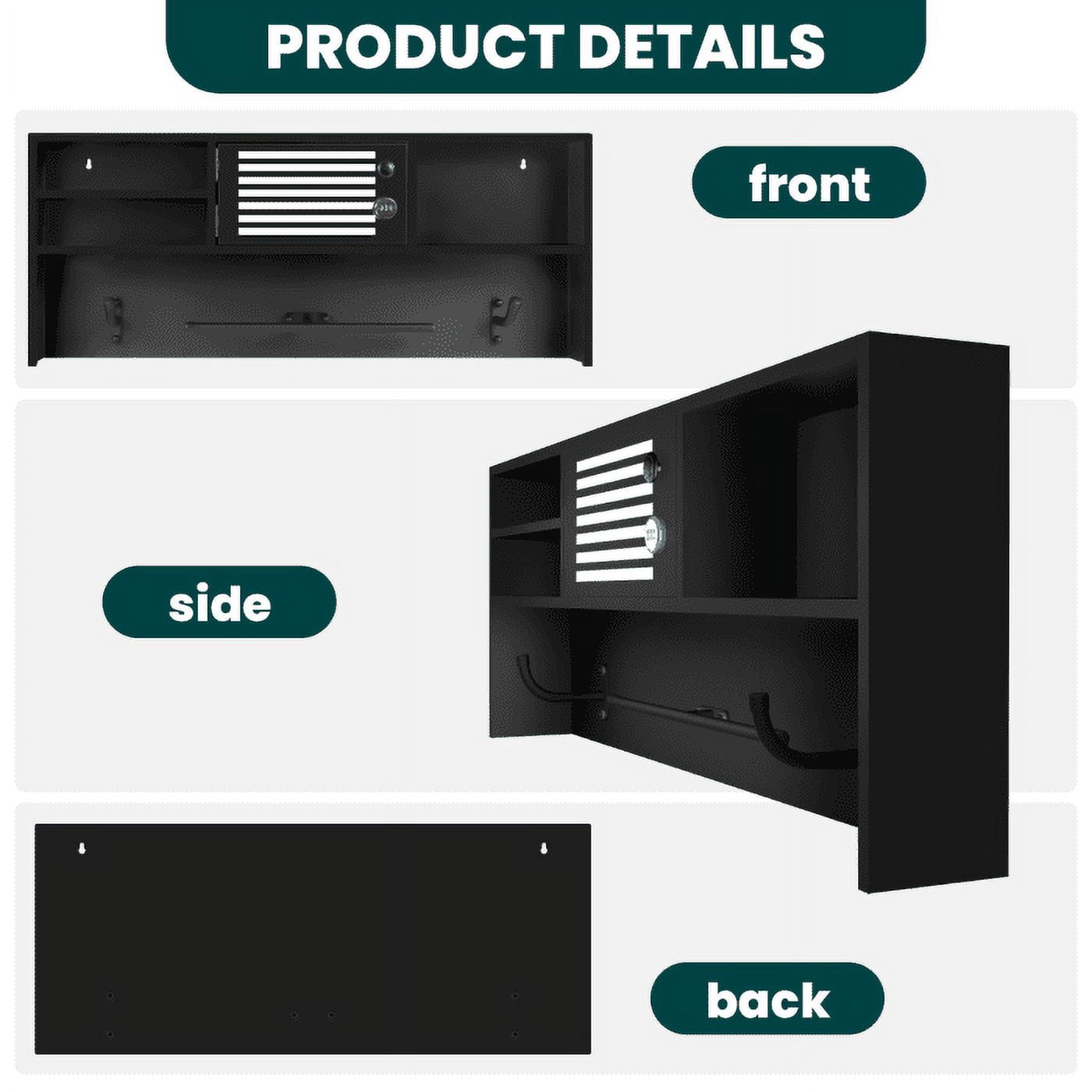 Wall-Mount Storage System, 35.5-Inch Length, Weather-Resistant Metal, Duty Rack, for Outdoor, Garage​
