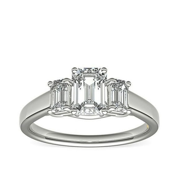 1.00 Ct Unique Emerald Cut Natural Diamond Three Stone Engagement Ring for Women Solid 14K White Gold Size 7