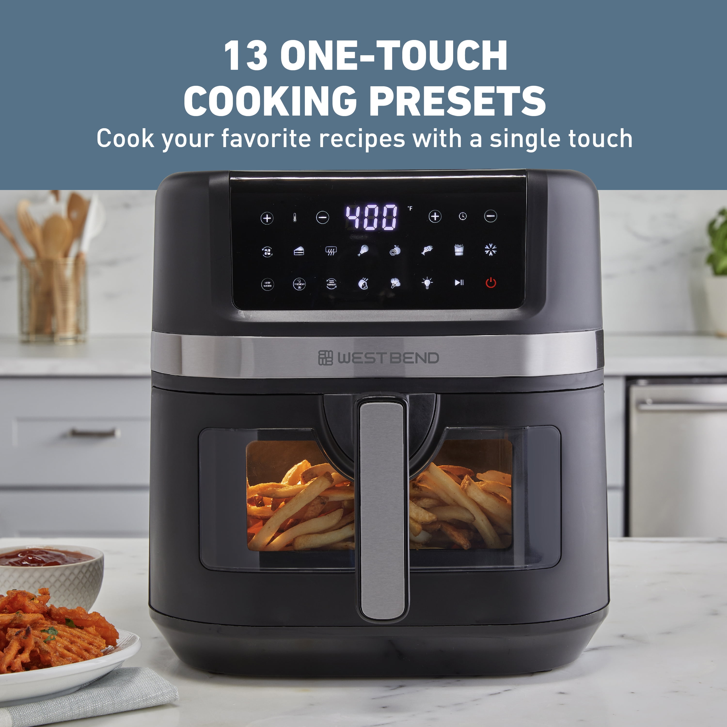 West Bend AFWB7QBK13 7 qt Air Fryer, Black with 13 One-Touch Presets