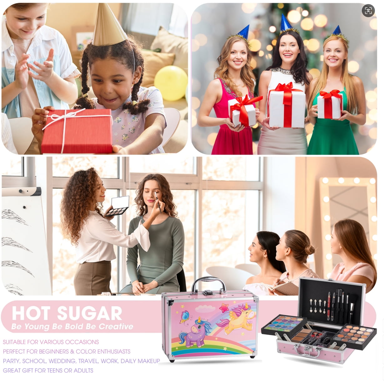 Hot Sugar Makeup Kit for Girls 10-12, Girls Makeup Set Ages 8-12, 14-16 With Aluminum Makeup Case (PINK UNICORN)