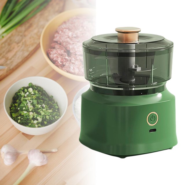 Molinillo de alimentos, Mini picador de eléctrico, Gadget de cocina a prueba de salpicaduras de 350 ml Procesador de alimentos de potencia fuerte, verde sin mezclador BLESIY Picadora de ajo eléctrica