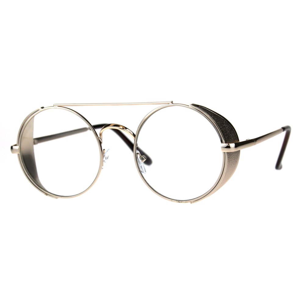 SA106 Mens Round Circle Lens Side Visor Metal Rim Retro Clear Lens