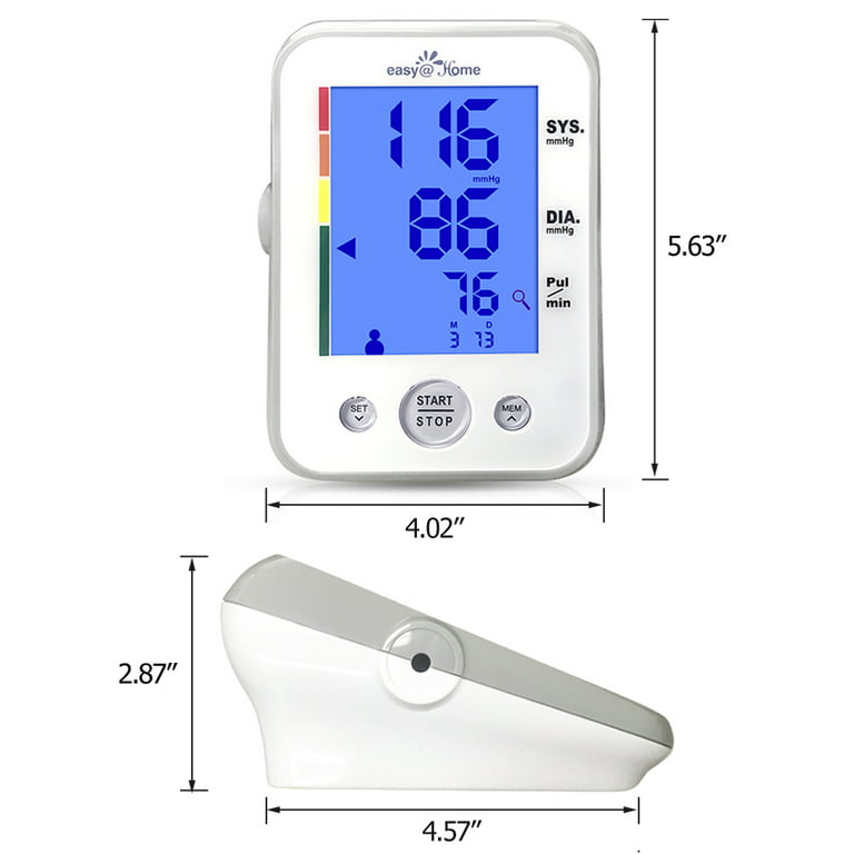 Easy@Home Digital Upper Arm Blood Pressure Monitor, 3-Color Alert, Pulse, 2  User, IHB, Large Size Cuff 