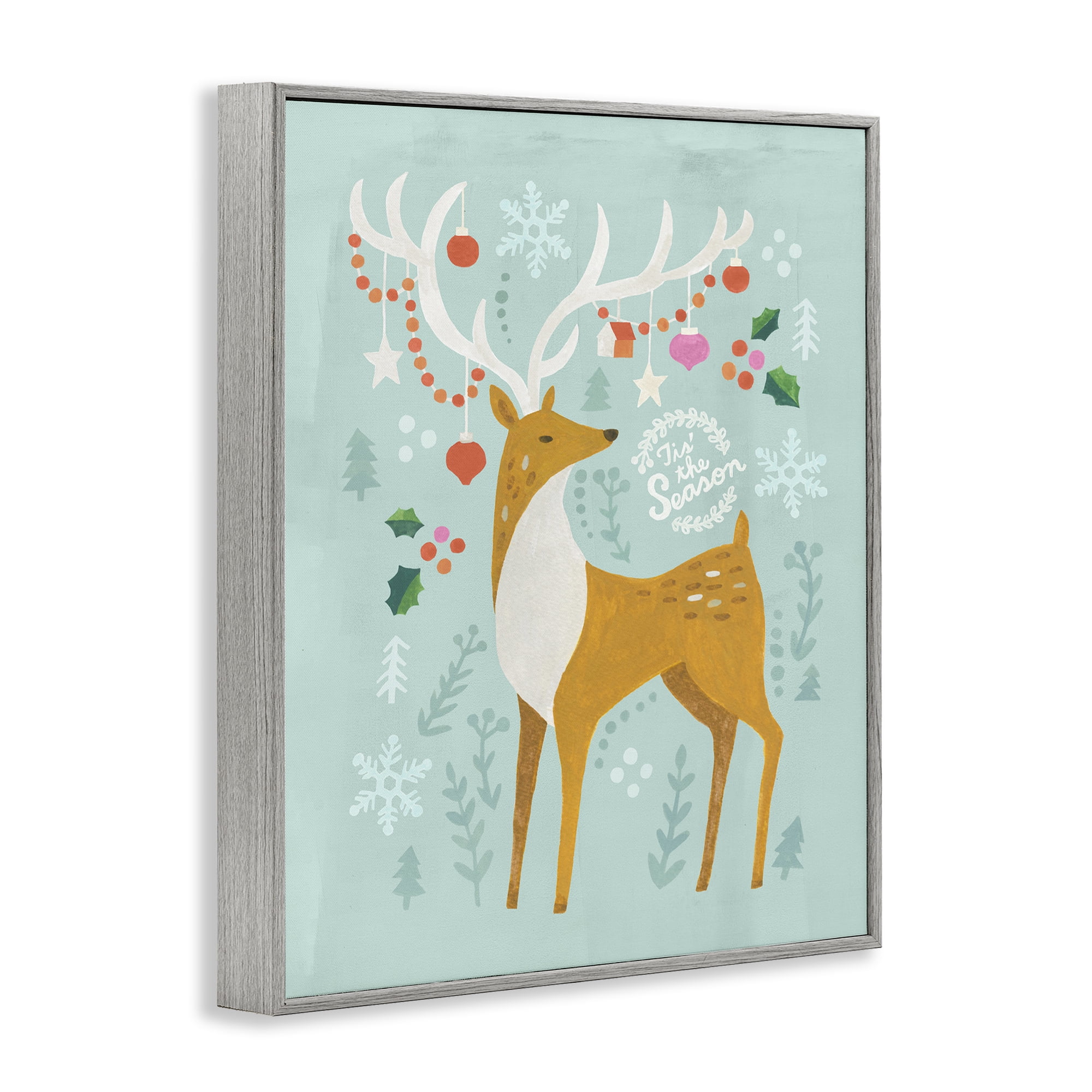 Stupell Industries Tis The Season Reindeer Holiday Painting Gray Framed Art Prints Wall Art, 16 x 20