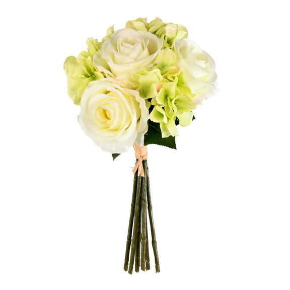 Vickerman 13" Artificial Green Cream Rose Hydrangea Bouquet, Pack of 2