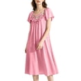 thumbnail image 3 of AGWOLF Nightgowns for Women Long Short Sleeve Night Gown V Neck Folwy Victorian Sleep Dress Soft Night Dresses Ladies Sleepwear Pink Free Size, 3 of 9