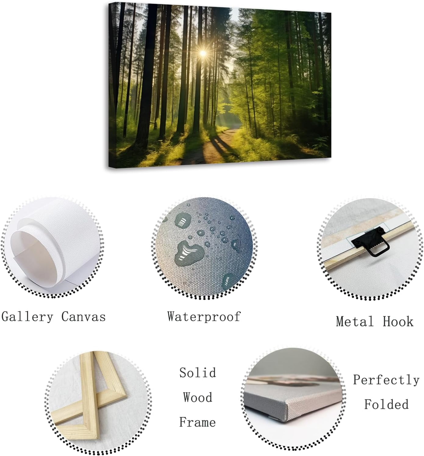 ZHONGYUTONG Green Forest Canvas Wall Art Sunshine Through Forest Road Picture Prints Morning Sunrise Paintings Nature Landscape Wall Decor Framed (12.00" x 18.00")