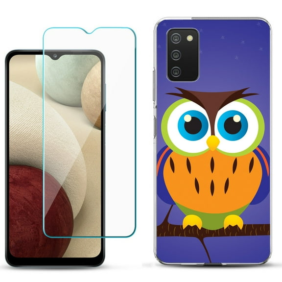 Slim-Fit TPU Phone Case Compatible with Samsung Galaxy A02s, with Tempered Glass Screen Protector, by OneToughShield ® - Night Owl