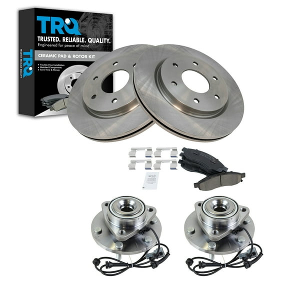 TRQ Front Brake Pad & Rotor Kit Brake Pads Brake Rotor Wheel Hub Bearing Assembly Ceramic Fits Select 2005-2006 INFINITI QX56 Nissan Armada 2005-2007 TITAN