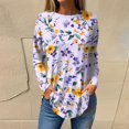 thumbnail image 2 of WTOBBY Casual Women's Flower Print Long Sleeve T-shirt Top with Loose Round Neck Pullover Style Lightweight and Stretch Fabric Perfect for Comfortable Daily Outfit,Light Purple L, 2 of 5