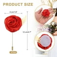 thumbnail image 2 of 6pcs Red Rose Boutonnieres Flower Buttonholes Pocket Boutonnieres Pins with Leaf for Wedding (4.7 x 2 Inch), 2 of 6