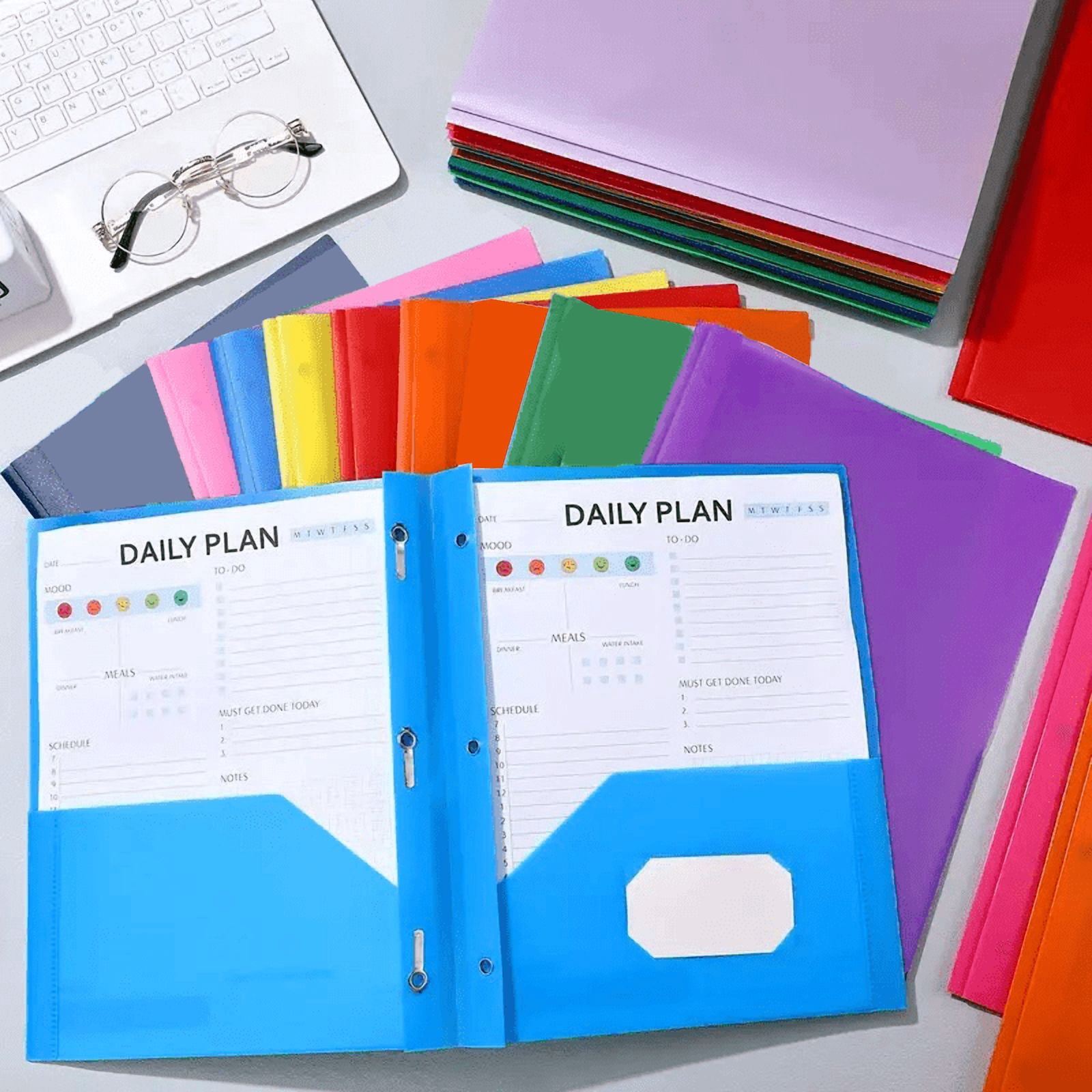 48 Pcs Multicolor Pocket Folders with 3 Hole Punch, Heavy Duty Plastic File Folders with 2 Pockets and Clips, Letter Size Document Organizer for Office, Business Filing, Meeting Supplies