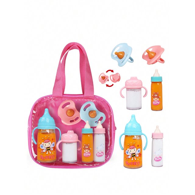 Newborn Baby Magic Bottle Set, Big Small And Medium Sizes Available, 2pcs Milk And 2pcs Juice Bottles With 2pcs Toy Pacifier For Doll Accessories, Dis