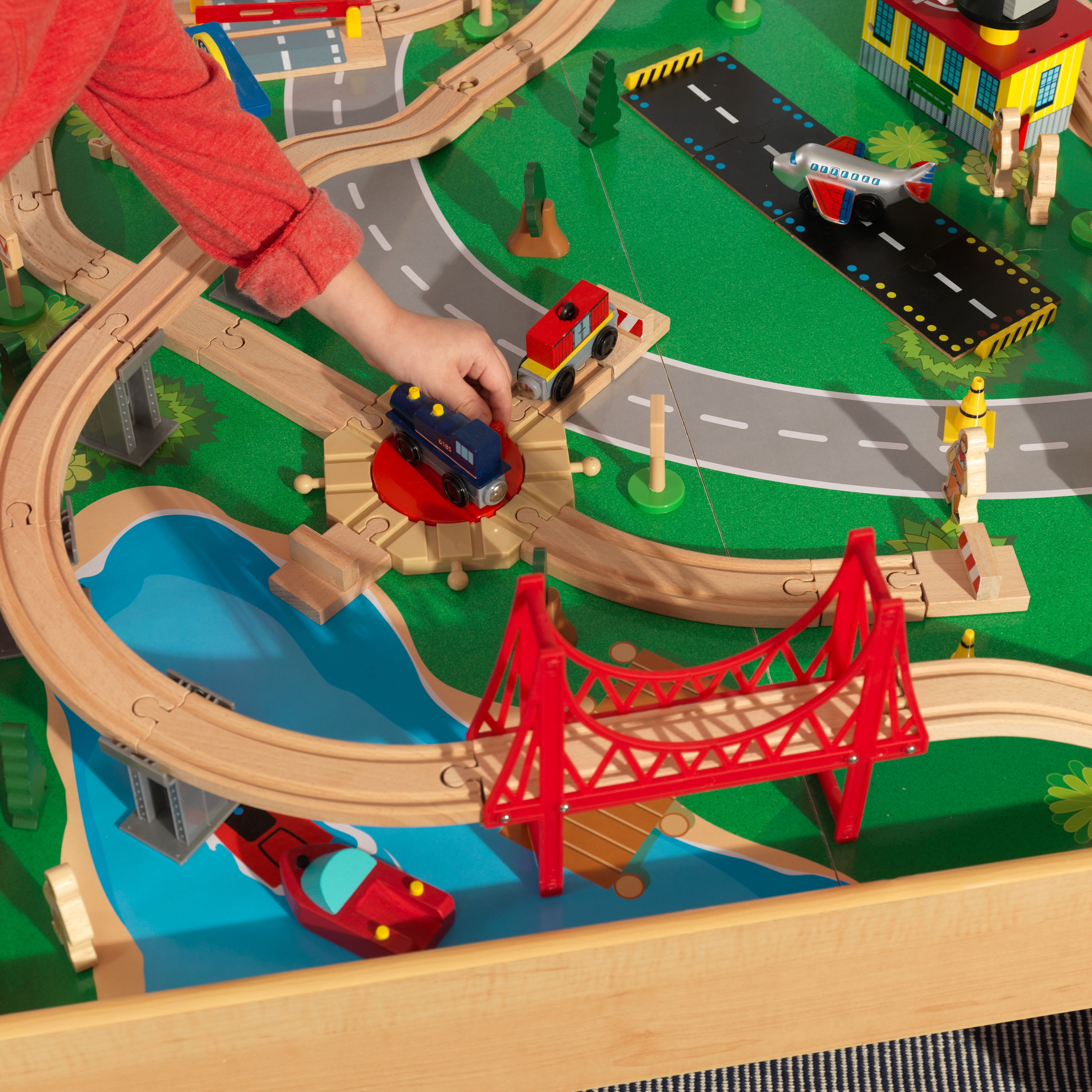 KidKraft Waterfall Mountain Wooden Train Set & Table with 120 Pieces, For Ages 3+