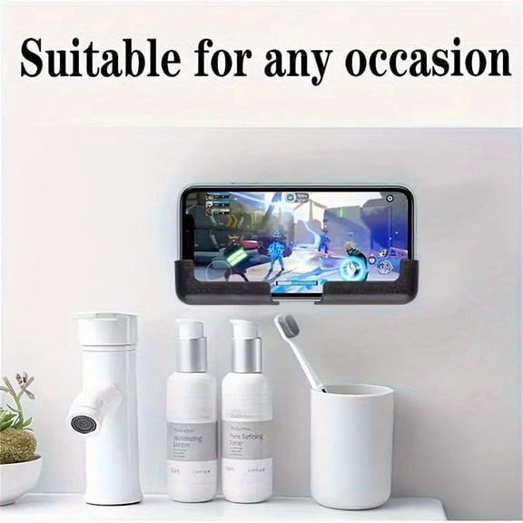 Universal Phone Holder Wall Mount, Self-Adhesive Cell Phone Holder with Strong Sticky Backing, Wall Phone Stand for iPhone & Android, Multi-Surface Phone Mount for Mirror, Desk, Kitchen, Bathroom, Be