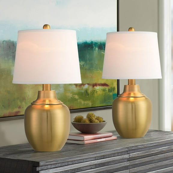 360 Lighting Becca 22" High Urn Small Modern Accent 3-Way Table Lamps Set of 2 Gold Brass Finish Metal White Shade Living Room Bedroom