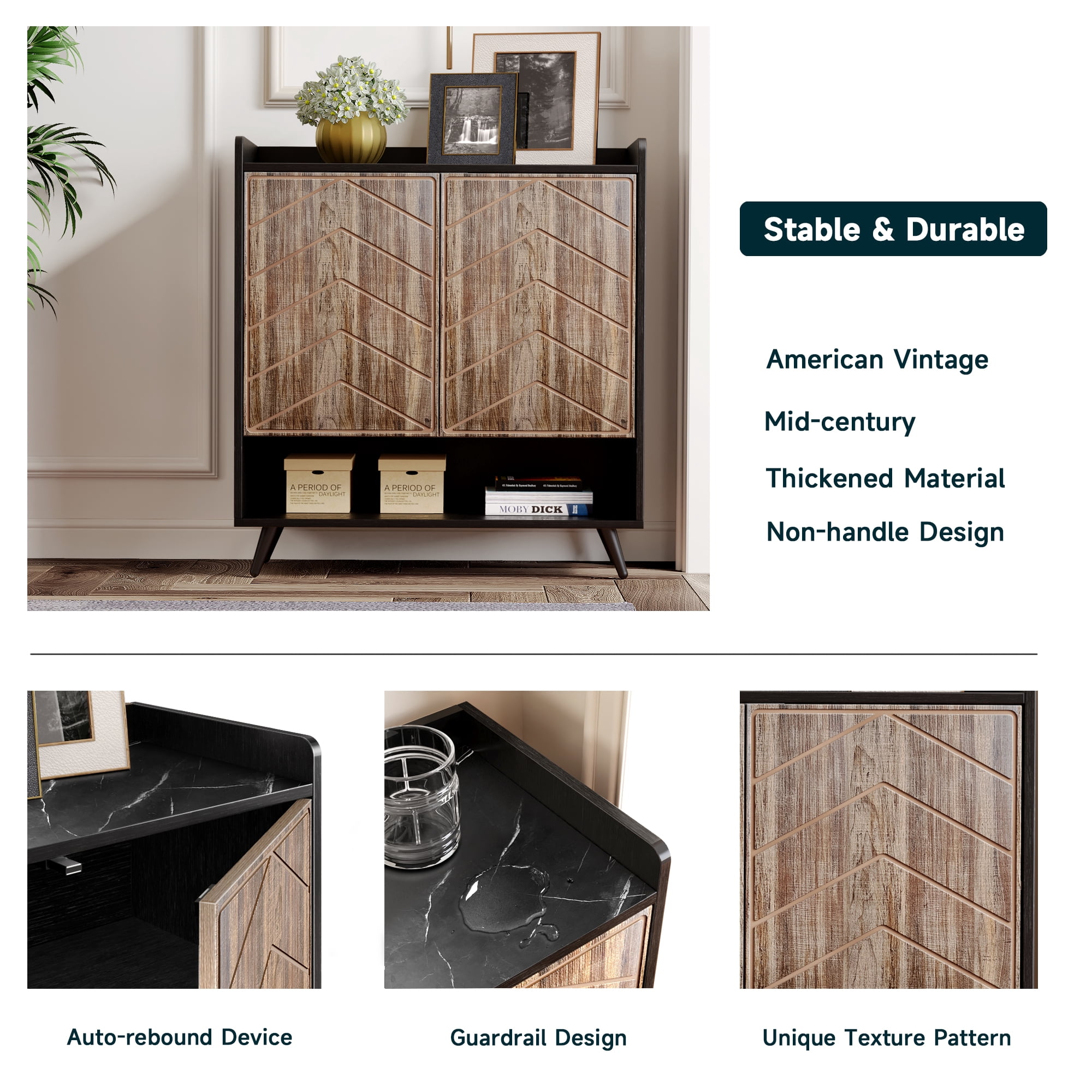MARNUR Sideboard Buffet Cabinet with 2 Doors, Kitchen Buffet Storage Cabinet with Adjustable Shelves for Kitchen, Hallway, Entryway, Living Room, Brown