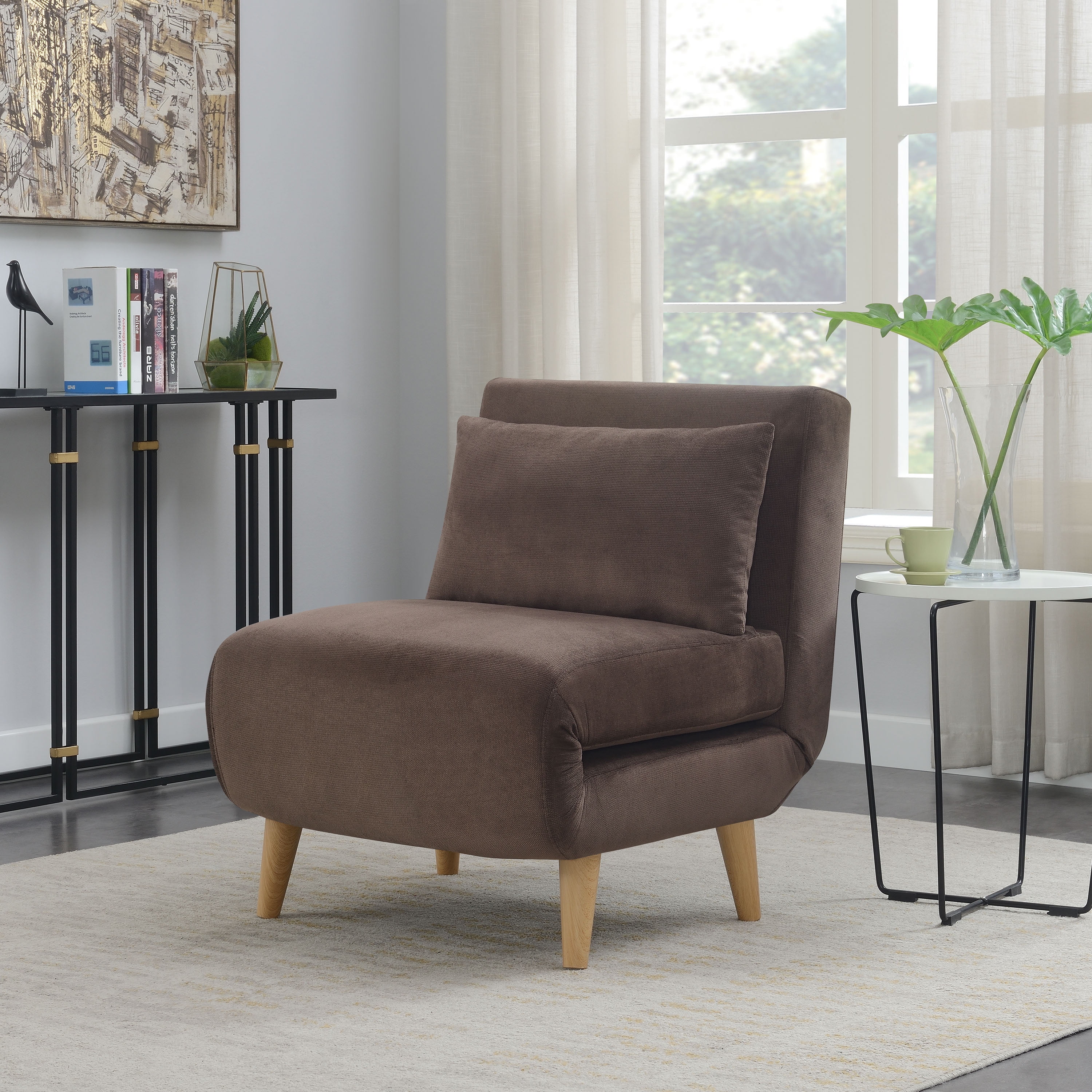 AC Pacific Folding Upholstered Dane Armless Sleeper Chair Brown