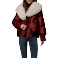 thumbnail image 5 of Veste d'Hiver pour Femmes, Comdrip Veste en Coton Duvetée à Grand Col pour Dames, Sens du Design, Veste Courte en Coton pour Femmes, Style Coréen, Manteau Anti-Chaleur, Manteau d'Hiver pour Femmes Rouge 2TG, 5 of 5
