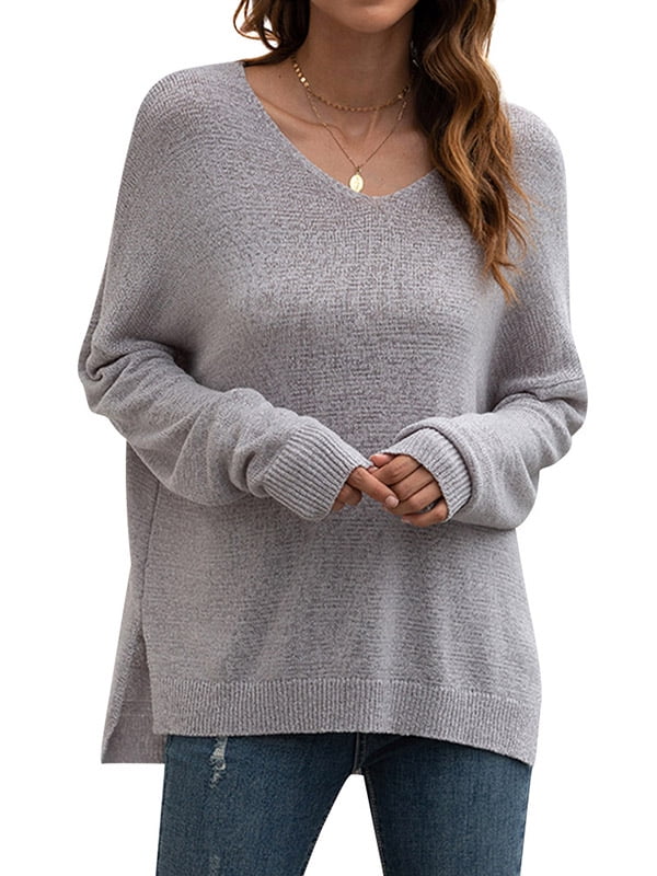 Nlife - Women Long Sleeve V Neck Side Split Pullover Sweater - Walmart ...
