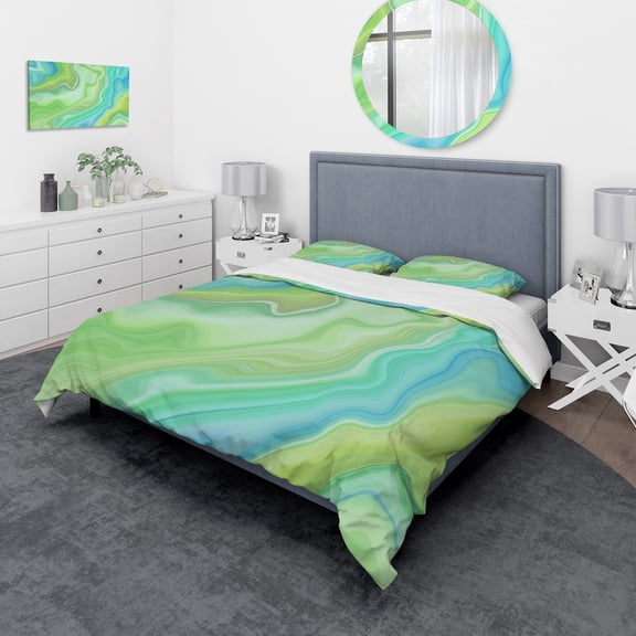 Designart 'Marbled Colours in Shades of Green and Blue' Modern & Contemporary Duvet Cover Set