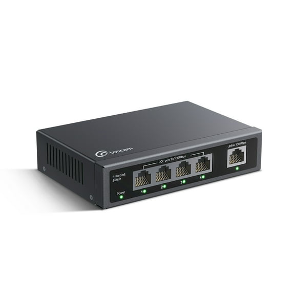 Loocam 5-Port PoE Switch with 4-10/100Mbps PoE Ports, 1-10/100Mbps Uplink Port, Unmanaged Fast Ethernet Network Switch, Plug and Play