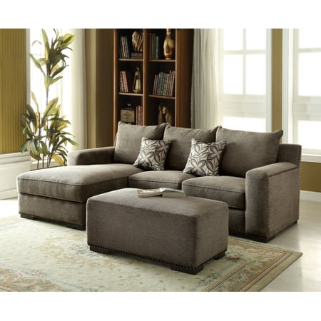 Acme Ushury Sectional Sofa With 2 Pillows Gray Chenille