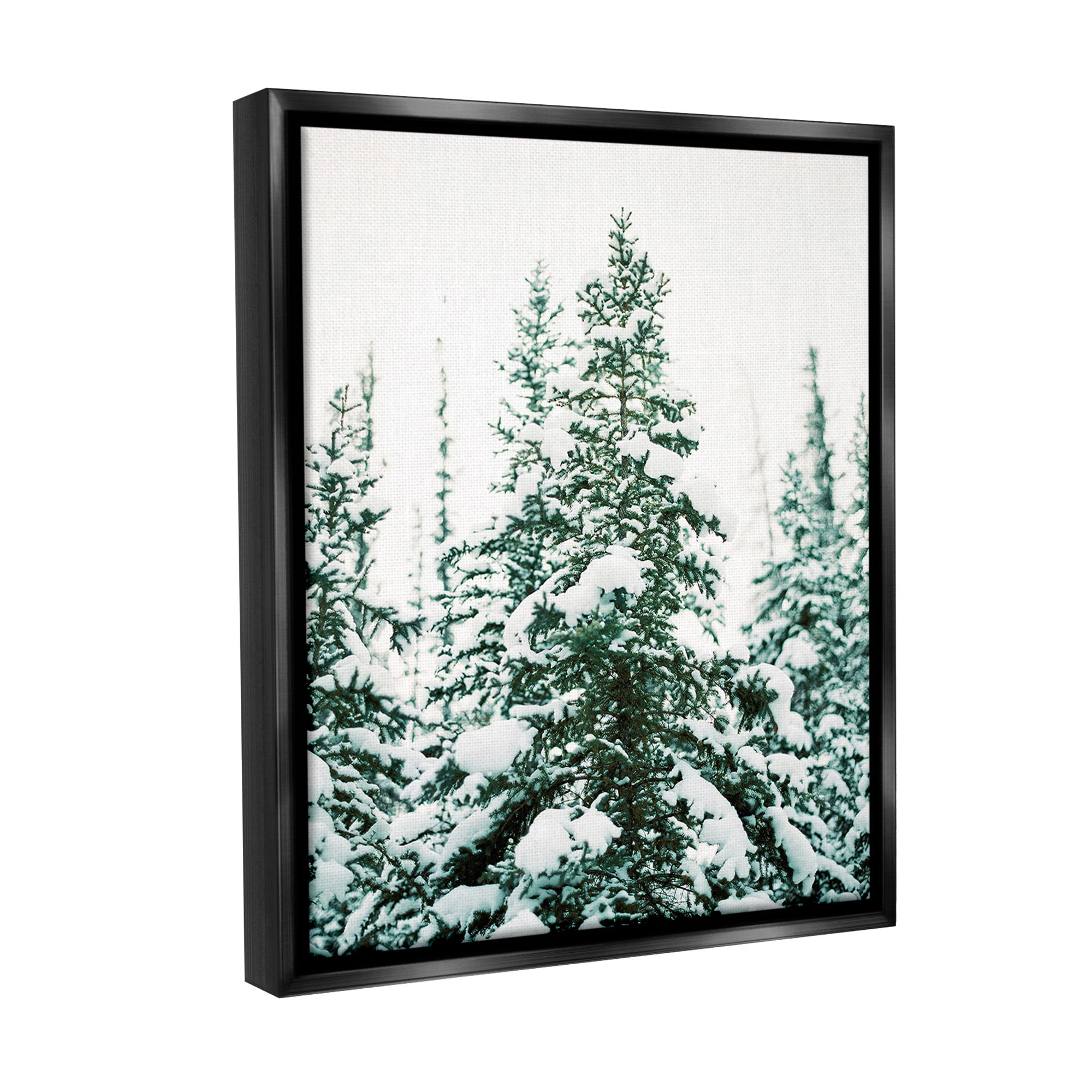 Stupell Industries Woodland Fir with Snow Landscape Photography Black Floater Framed Canvas Art Print Wall Art, 17 x 21
