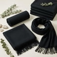 thumbnail image 5 of Pashmina Shawls Scarf for Women Large Silky Wraps for Evening Dress Bridesmaid Wedding Winter Black, 5 of 7