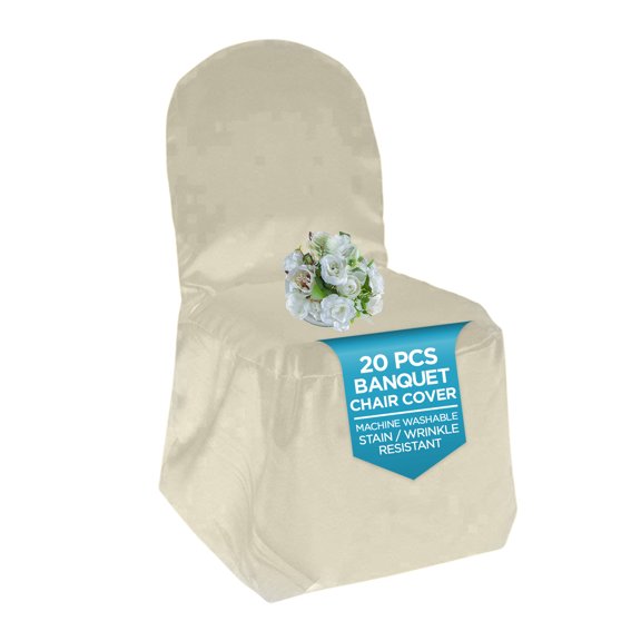 Leading Linens 20 pc Ivory Polyester Banquet Chair Covers - Premium Durable Slipcovers for Party Events Wedding Reception Restaurant Dining Decorations