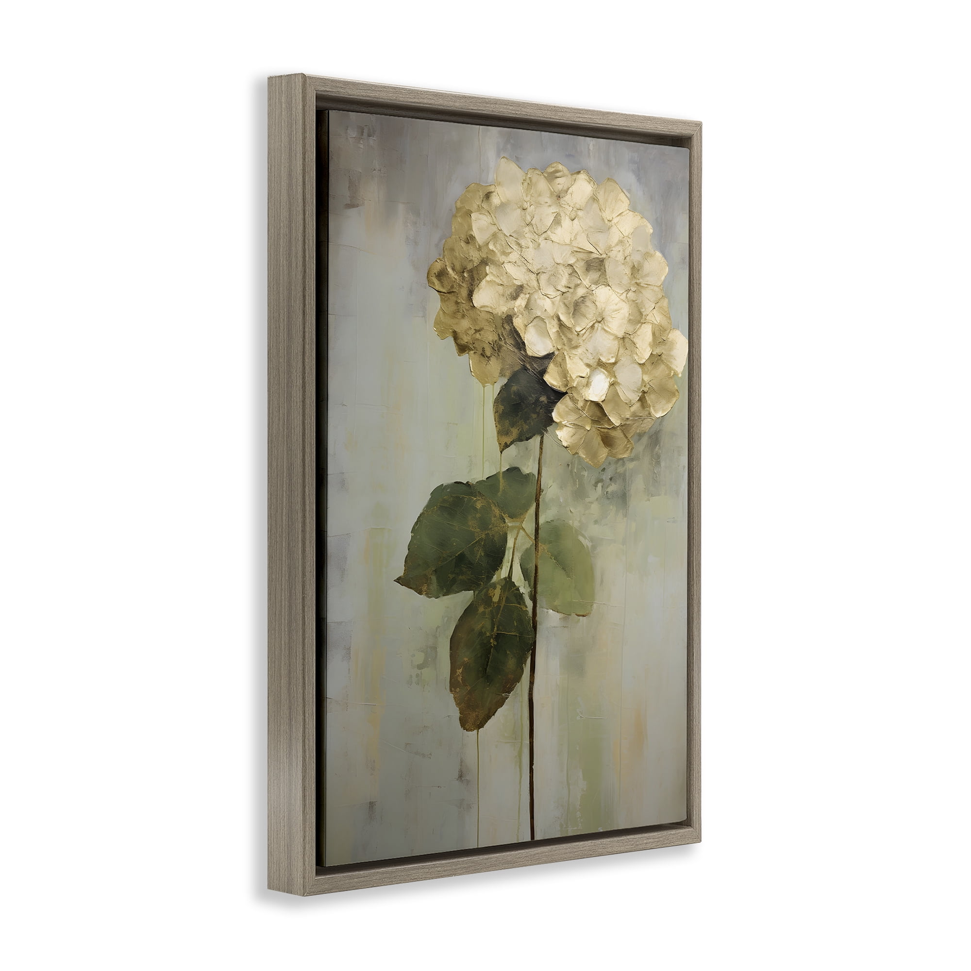 Stupell Industries Single Distressed Hydrangea Botanical & Floral Painting Brown Floater Framed Art Print Wall Art, 17 x 25
