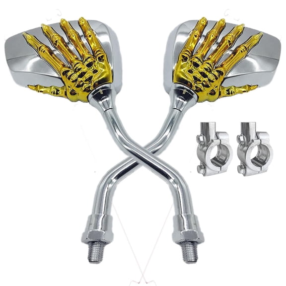 Pairs of Distinctive Skull Skeleton Hand Bicycle Mirror, Rearview Side Mirror Handlebar Mirror Mount Holder Clamp Adaptor 10mm for Scooter Moped Bike Standard Bike Motorcycle