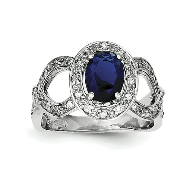 Bague Cubique en Zircone de Verre Bleu Foncé en Argent 925