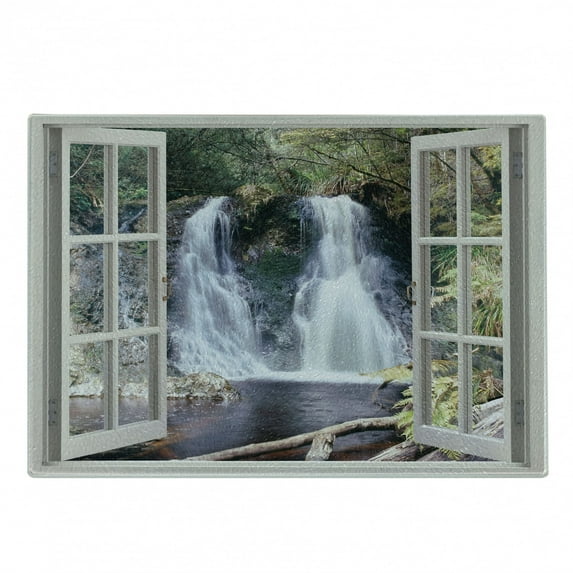 Waterfall Cutting Board, Little Waterfall Nestled in the National Park Panoramic Fresh Environment River, Decorative Tempered Glass Cutting and Serving Board, Small Size, Brown Green, by Ambesonne
